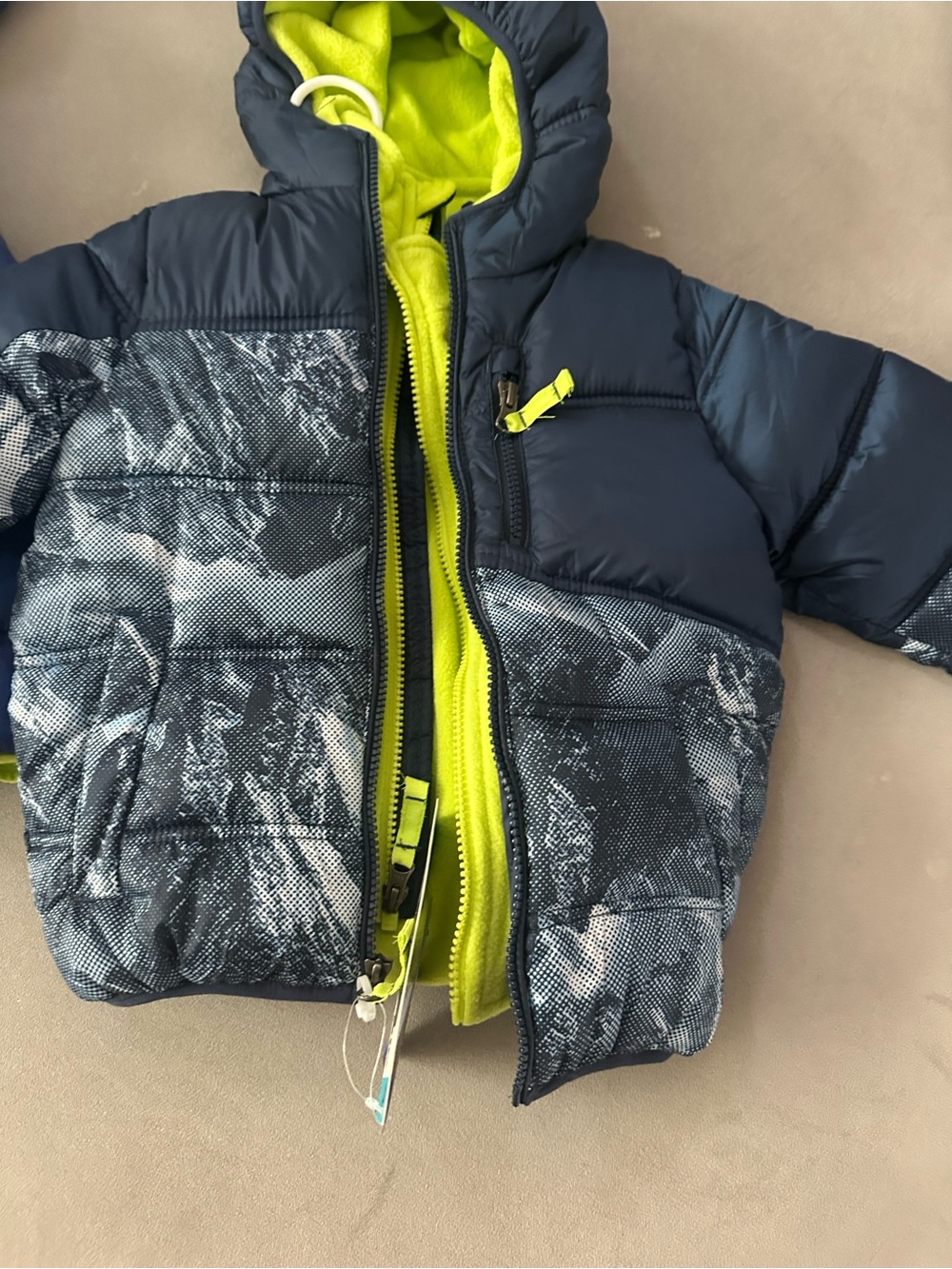 Snozu Navy Puffer Jacket with Lime Green Liner